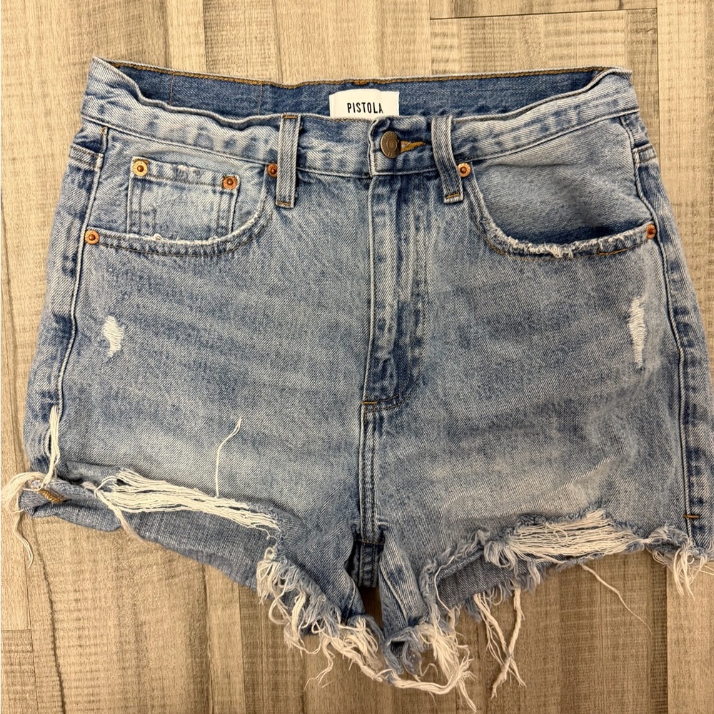 Pistola Women's Frayed Hem Jean Shorts - Light Blue